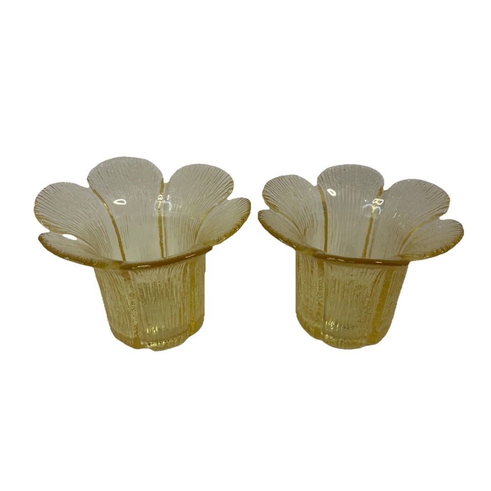 Viking? Glass Yellow Flower Petal‎ Textured Vases 4 Inch (2)